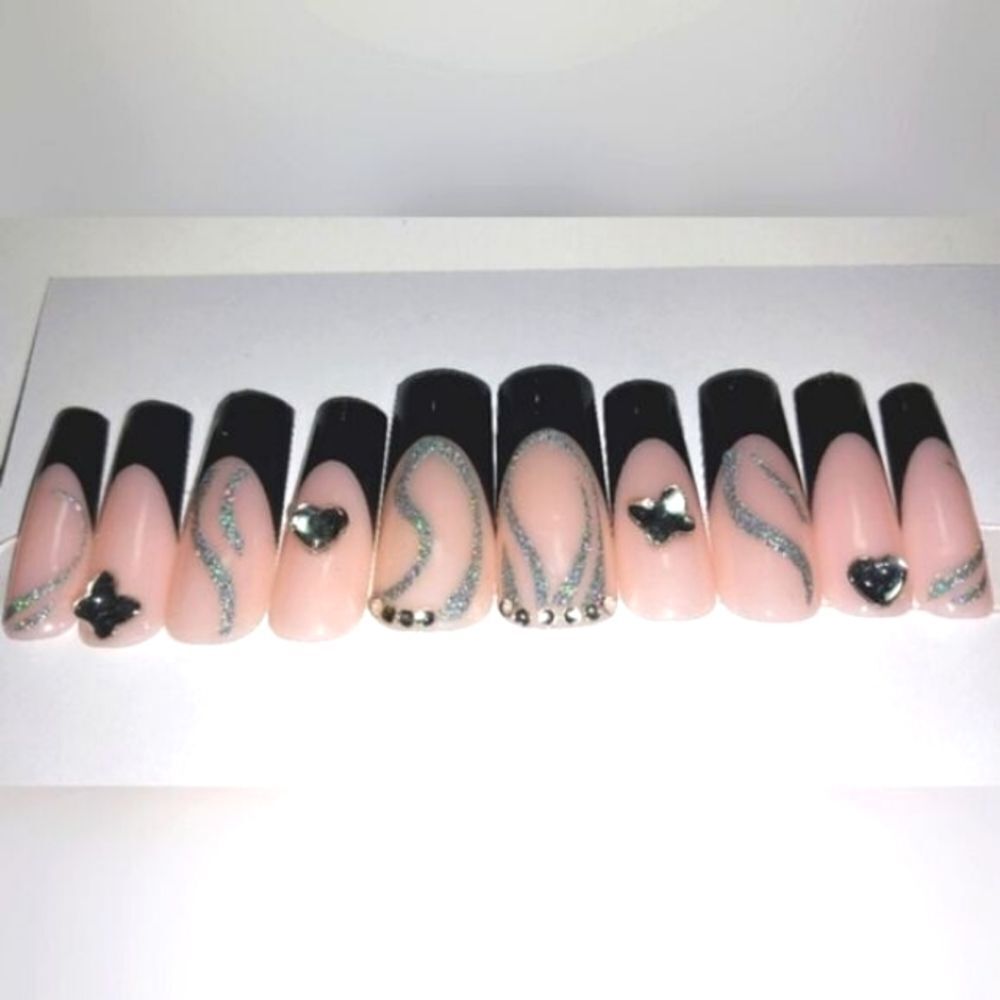 Hand crafted custom design 10pc french tip press on nails sz large